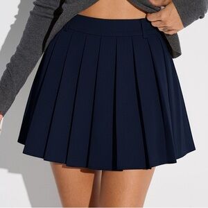 Navy  Mid-Waist Pleated Mini Skirt